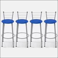 Kit 4 Banquetas Altas em Estrutura de Aço Prateado com Encosto 3 Arames e Assento Estofado Resistente