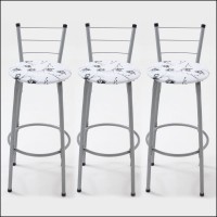 Combo com 3 Banquetas Altas Prateadas Modernas com Encosto 3 Arames para Cozinha Americana