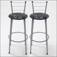 Conjunto 2 Banquetas Altas Prateadas com Encosto 3 Arames e Assento Acolchoado para Bancada Gourmet