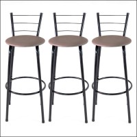 3 Banquetas Altas Elo em Aço Preto com Encosto 3 Arames para Balcão Cozinha e Bar