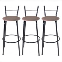 3 Banquetas Altas Elo em Aço Preto com Encosto 3 Arames para Balcão Cozinha e Bar