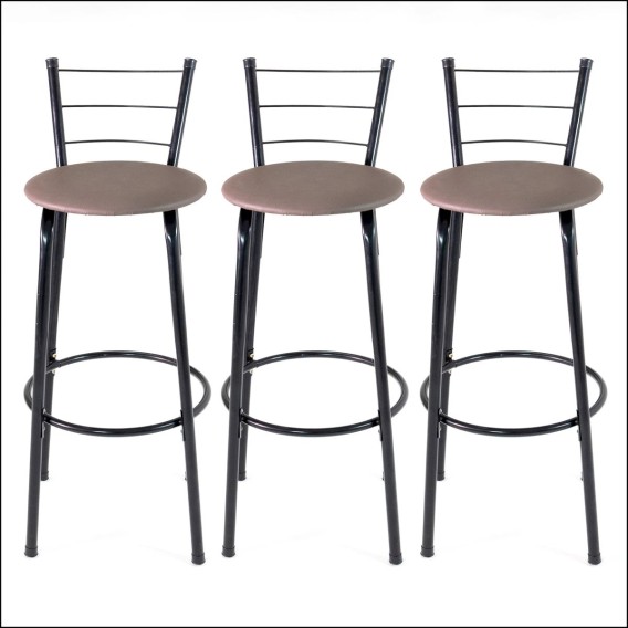 3 Banquetas Altas Elo em Aço Preto com Encosto 3 Arames para Balcão Cozinha e Bar