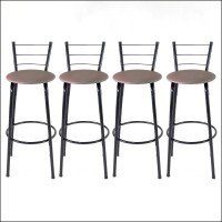 Kit 4 Banquetas Altas Elo Aço Preto com Encosto 3 Arames Assento Estofado para Cozinha Americana Balcão e Área Gourmet