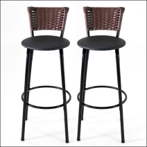 Kit 2 Banquetas Altas Elo Juncada Junco Argila Aço Preto Balcão Bancada Ilha Área Gourmet