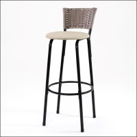 Banquetas Altas Elo Junco Capuccino Aço Preto Balcão Bancada Ilha Área Gourmet Cozinha Americana