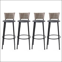 Kit 4 Banquetas Altas com Encosto em Junco Cappuccino para Cozinha Bancada e Área Gourmet