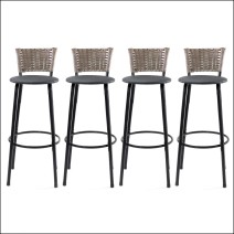Kit 4 Banquetas Altas com Encosto em Junco Cappuccino para Cozinha Bancada e Área Gourmet
