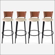 Kit 4 Banquetas Altas Pretas com Encosto Juncado Imbuia para Cozinha Americana e Bancada