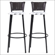 Kit 2 Banquetas Altas Aço Preto com Encosto Juncado Junco Café Assento Estofado para Cozinha e Área Gourmet